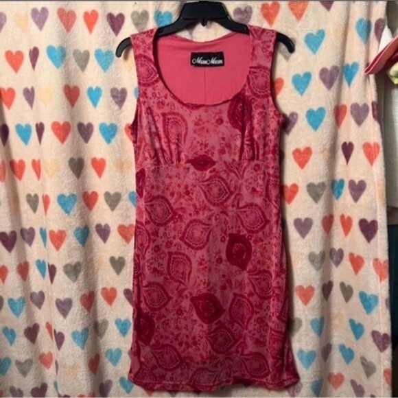 Paisley Pink Mesh 90s Vintage Sleeveless Tank Dress Meghan Matthews - Picture 1 of 4